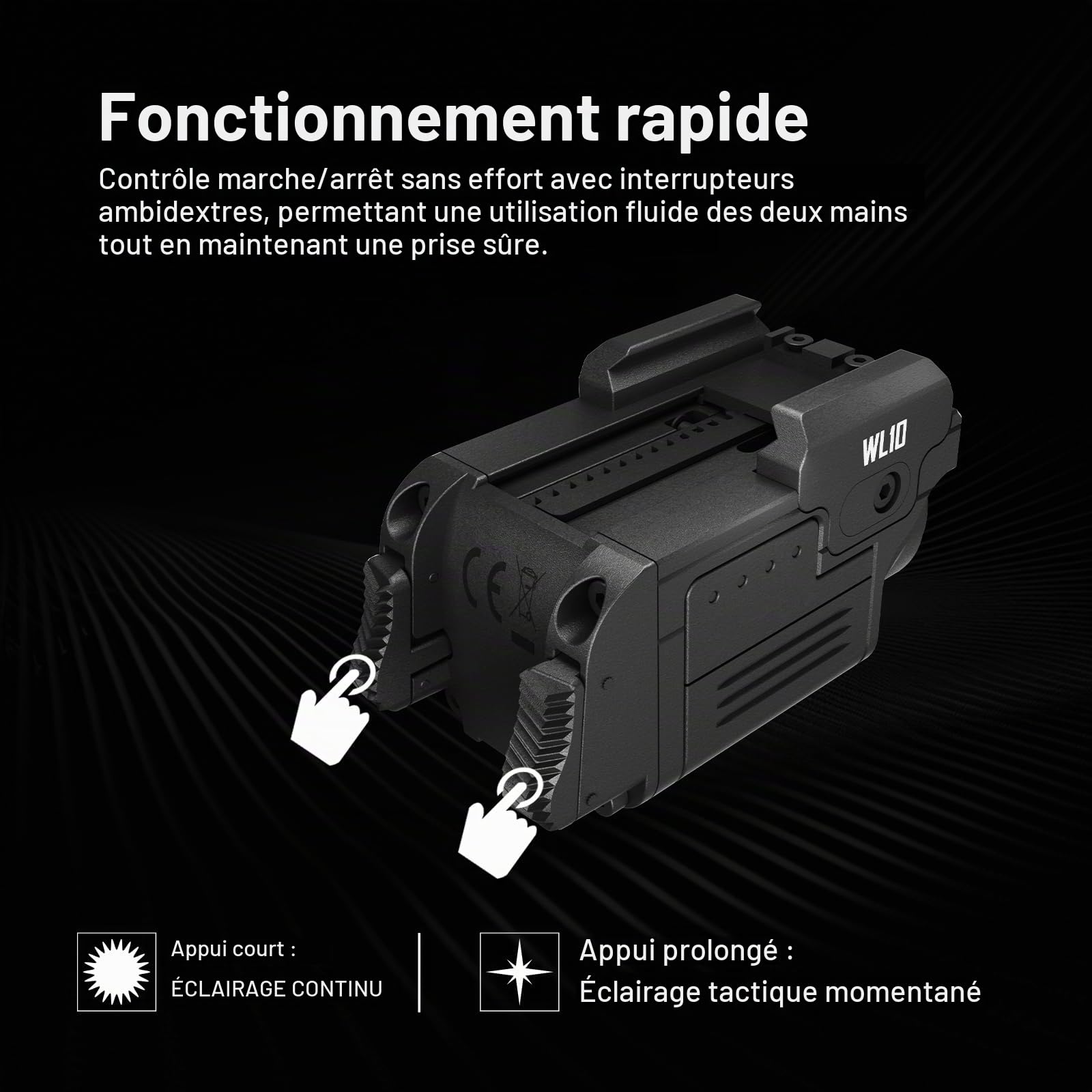 AIMWIN WL10 Lampe Tactique 900 Lumens pour Pistolet – Lampe Compacte Rechargeable Montée sur Rail, LED Haute Puissance Étanche pour GL et Rails Picatinny 1913