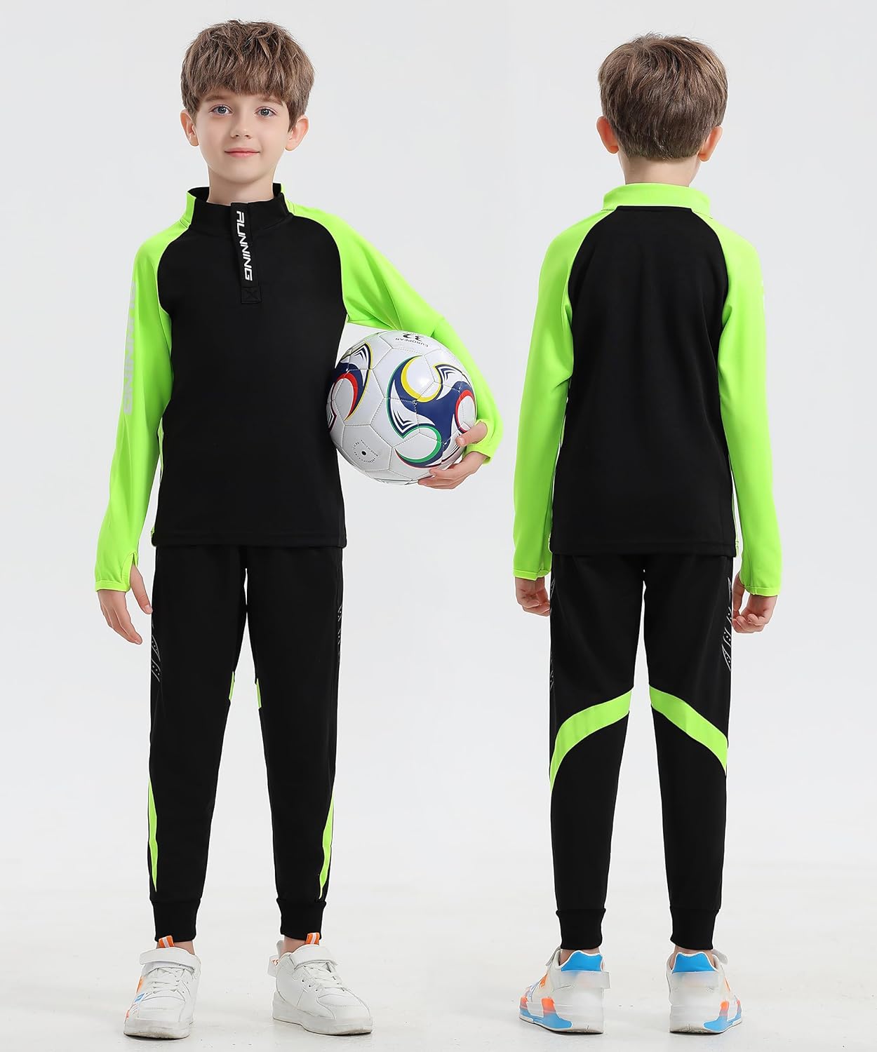 Boys Girls 2 Piece Athletic Tracksuit Quater Zip Up Jogger Set Long Sleeve Sports Training Outfits
