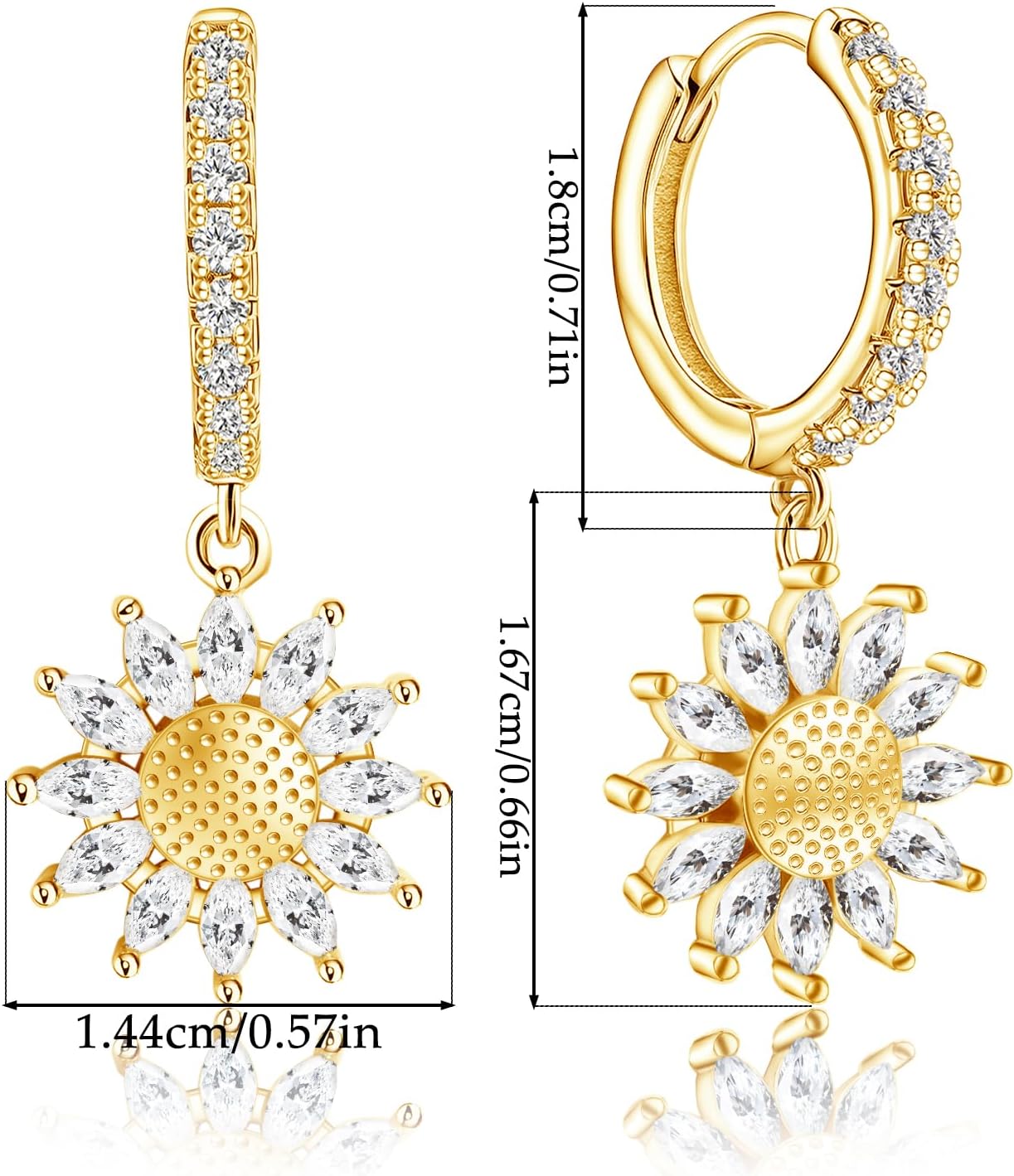 Gold Sunflower Earrings for Women - Sterling Silver Flower Hoop Earrings Classic Hypoallergenic White Cubic Zirconia Fashion Dainty Loop Earrings Gift for Her Birthday Mother's Day - Image 6