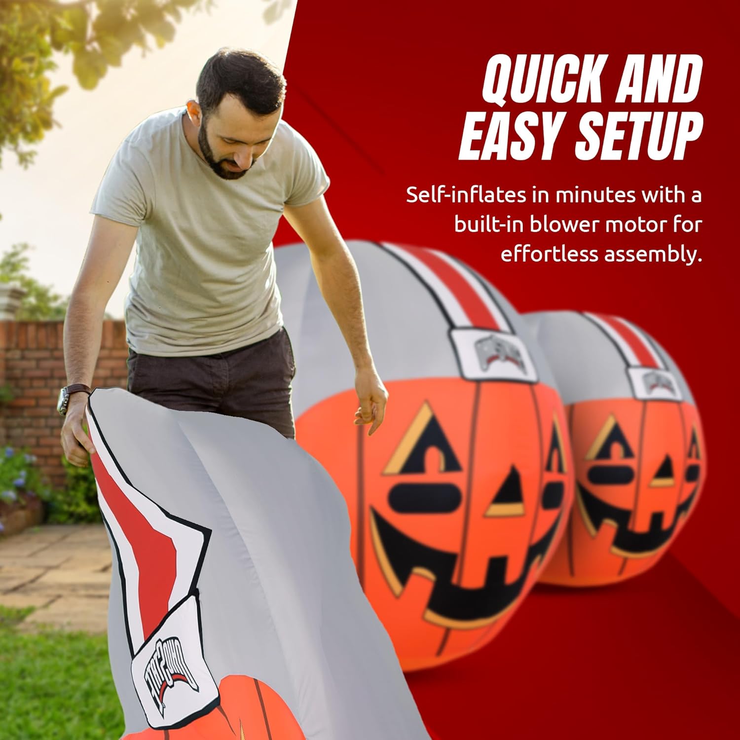 Sporticulture NCAA Ohio State Buckeyes 4ft Inflatable Jack-O’-Helmet with LED Lights & Built-in Blower - Halloween Merchandise Decor Ideal for Lawn, Front Yard, and Backyard Party Decoration