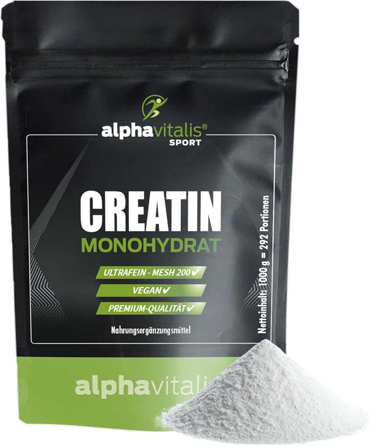 Creatine Powder 1 kg / 1000 g - Micronised Mesh 200 Premium Quality Creatine Monohydrate Vegan - Fine Crystalline Well Soluble Creatine Powder Optimal High Dose