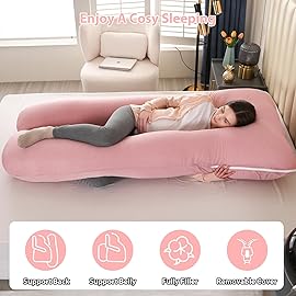 Amagoing Cooling Pregnancy Pillow for Sleeping, U Shaped Maternity Full Body Pillow for Women with Hip, Leg, Back Pain Support, Removable Cooling Cover Included (Pink)