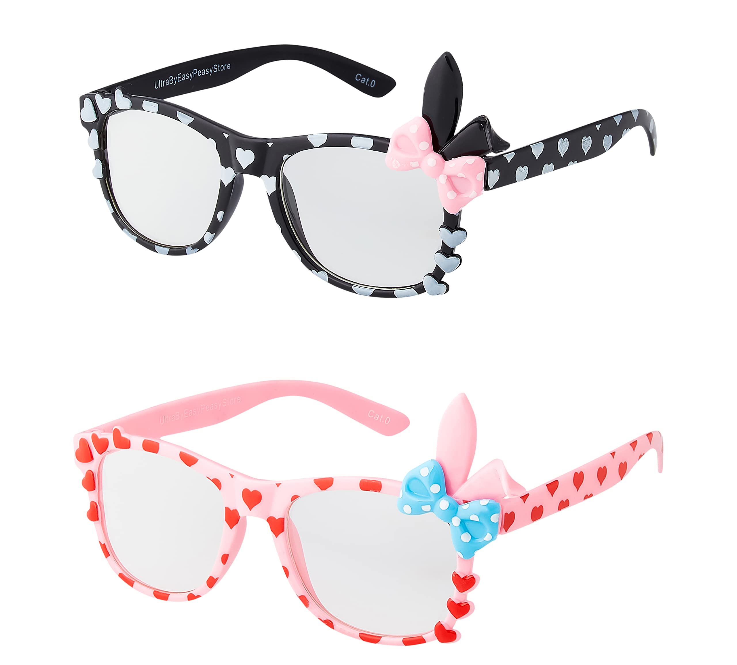 1 Black 1 Pink Bunny Ear Childrens Costume Glasses Classic Clear Lens Glasses Frames Girls Kids Costume Glasses Fancy Dress World Book Day Geek Glasses Hipsters Nerd Style Fake Glasses