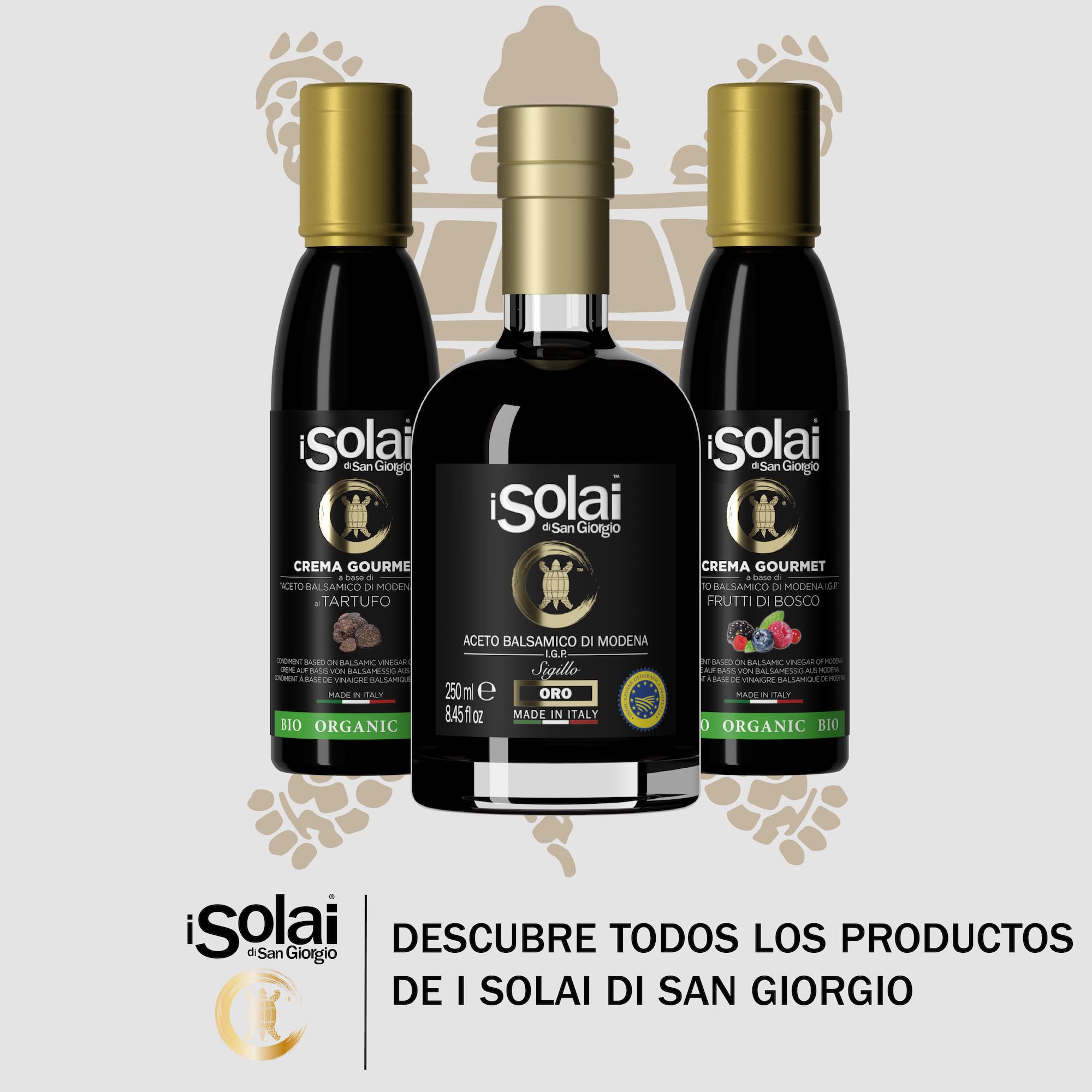 I Solai Di San Giorgio, Vinagre Balsámico de Módena I.G.P. Biológico, de Alta Densidad, Elaborado con Uvas 100% Italianas Ecológicas, Ideal para Acompañar Carnes Rojas, Quesos, 250 ml.