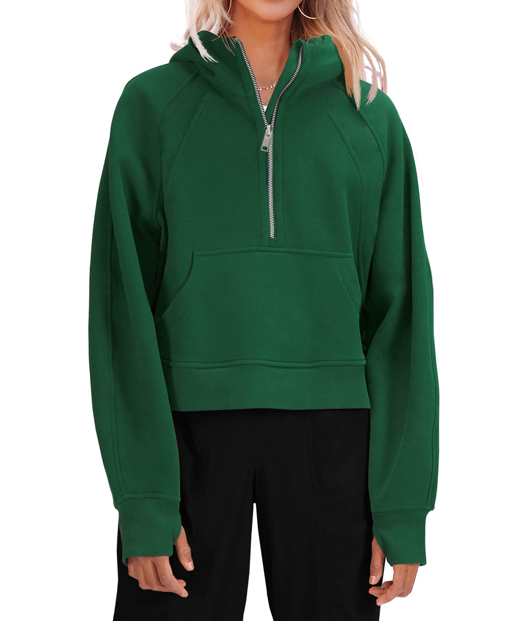 Womens Hooded Pullover Sweatshirts Half Zipper Crop Hoodie Fleece Lined  Collar Zip Up Hoodies Cropped Long Sleeve Tops