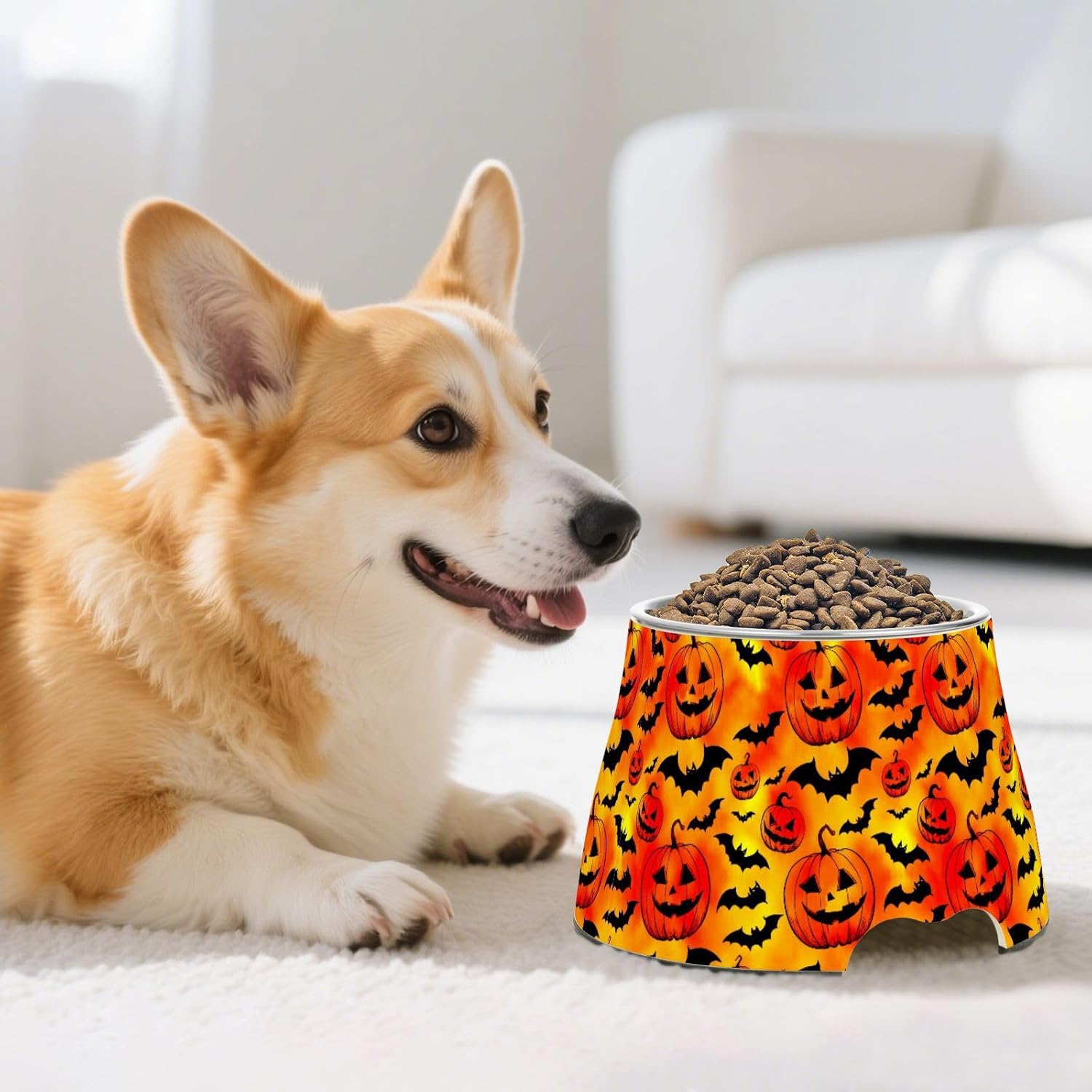 Pumpkin Bats Halloween Pet Bowl Elevated Dog Bowls with Stainless Steel, Raised Dog Bowl for Comfortable Feeding and Easy Cleaning, for Pets.23301649