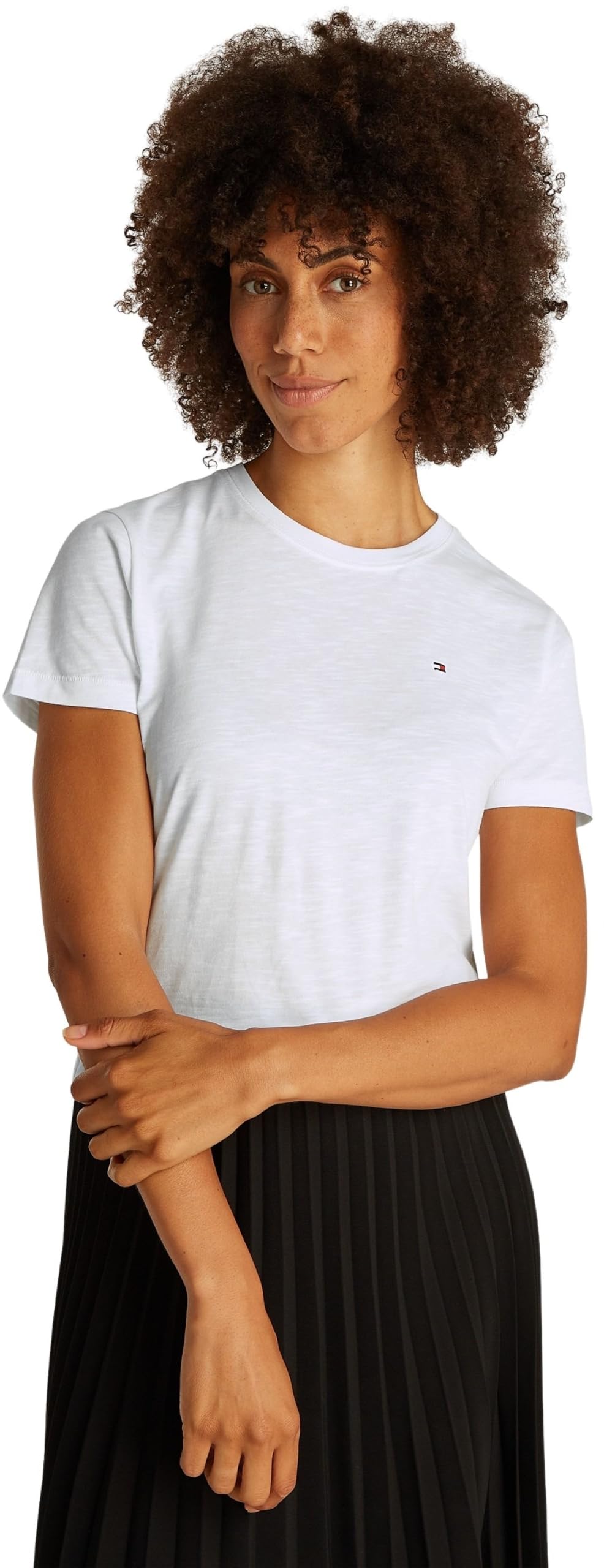 Tommy Hilfiger Donna T-Shirt Maniche Corte Slim con Scollo Rotondo