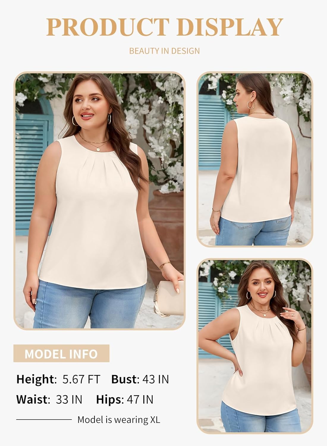 Eytino Women Plus Size Tops Crewneck Sleeveless Dressy Casual Business Office Camisole Blouses 2026 Summer Tank Shirt(1X-5X) - Image 3