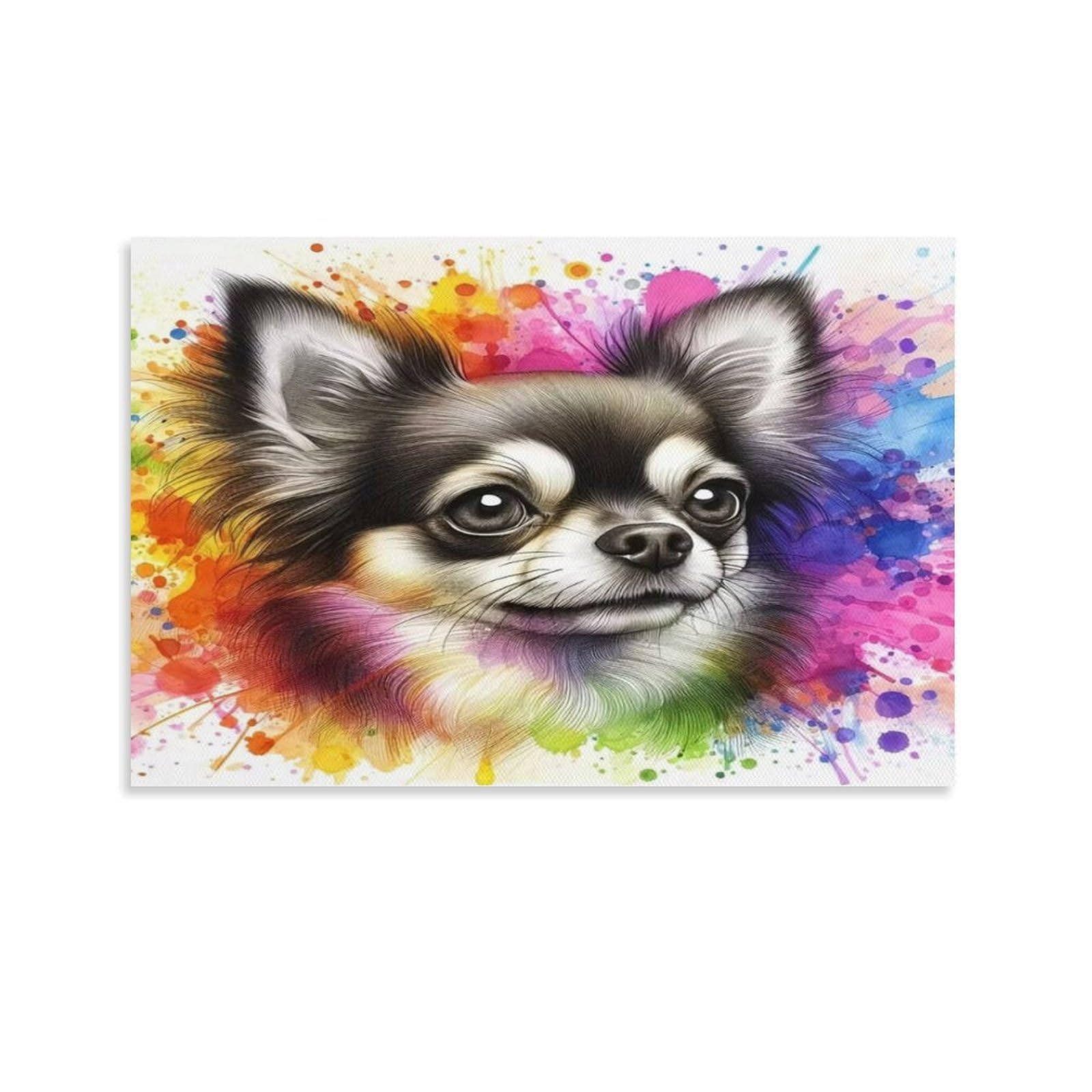 CPLVKWRQJ Two Chihuahuas on A Tropical Beach Individual Chihuahua Watercolor Splash Wall Art Pieces - Office Canvas Print Fade Resistant Wall Focal Art Ready to Hang 24x36inch(60x90cm)