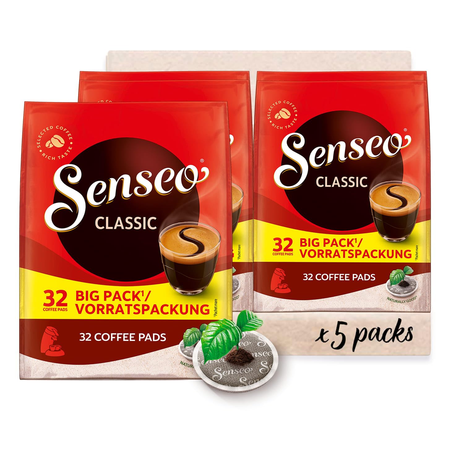 Senseo Pads Classic, Vorratspackung, 5 x 32 Getränke, 160 Kaffeepads