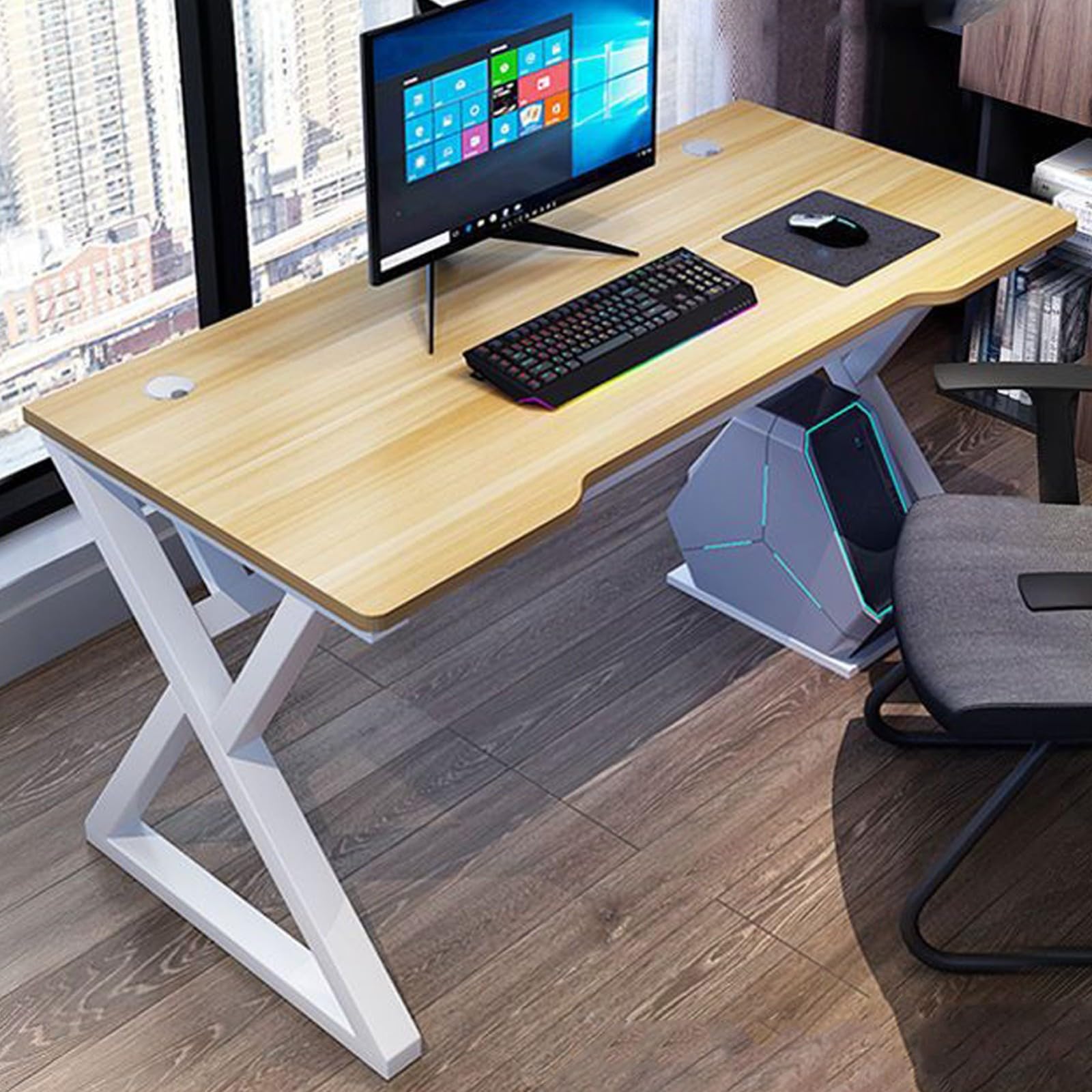 Escritorio para computadora, estación de Trabajo, Escritorio para PC, Estudio, Escritorio, Mesa de Juegos, Mueble de Estudio, Doble Orificio para gestión (C-100CM