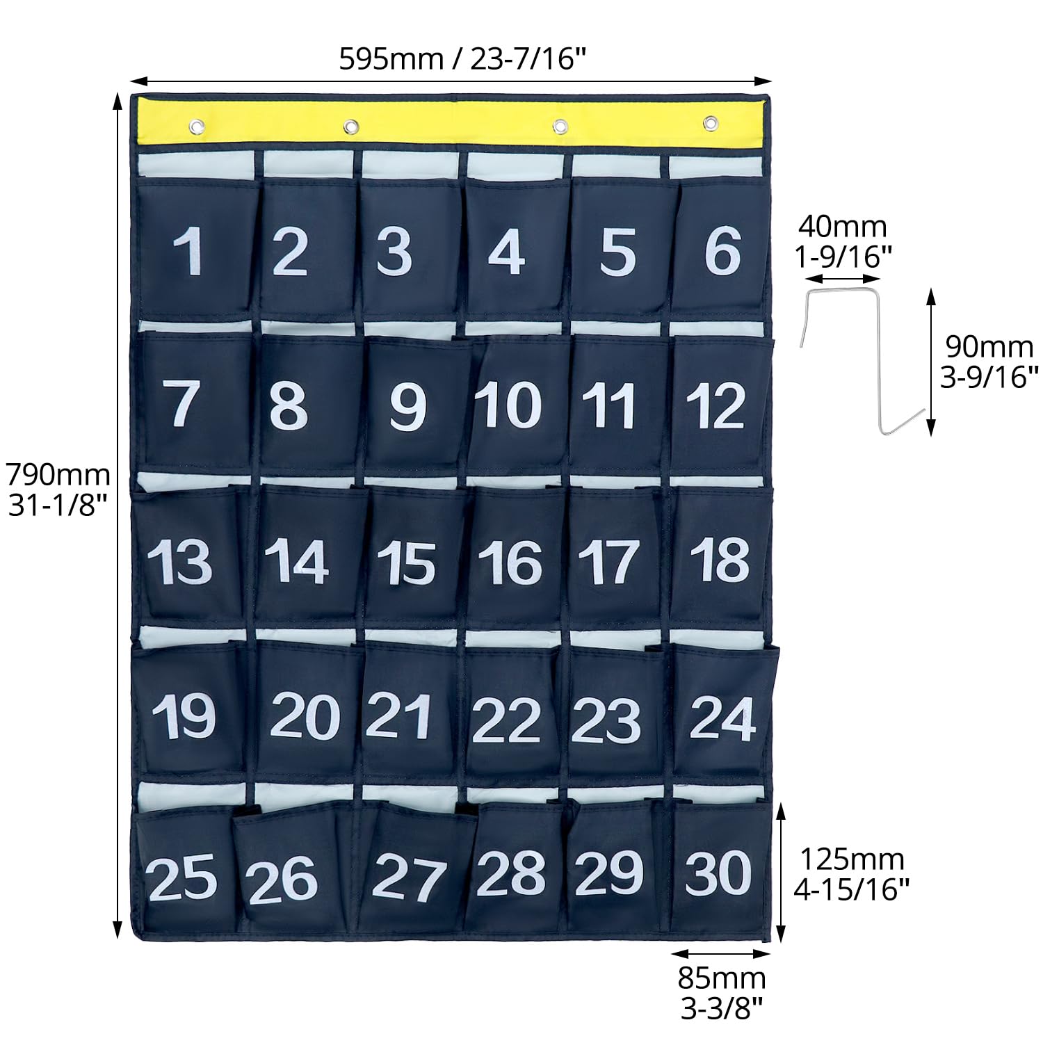QWORK® Bolsa de Almacenamiento con 30 Bolsillos - Organizador y Soporte para teléfono móvil que Ahorra Espacio (Azul Marino, 79 x 60 cm)
