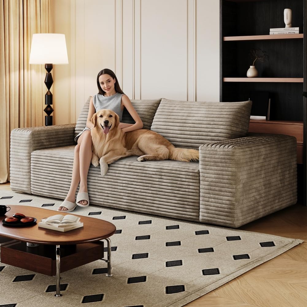 71" 3Setaser Sofa,Corduroy Fabric,Deep Seat Couches,Comfy Loveseat Sofa,No Assembly,1pcs for Living Room, Bedroom,Conference Room,Apartment (Camel-71)