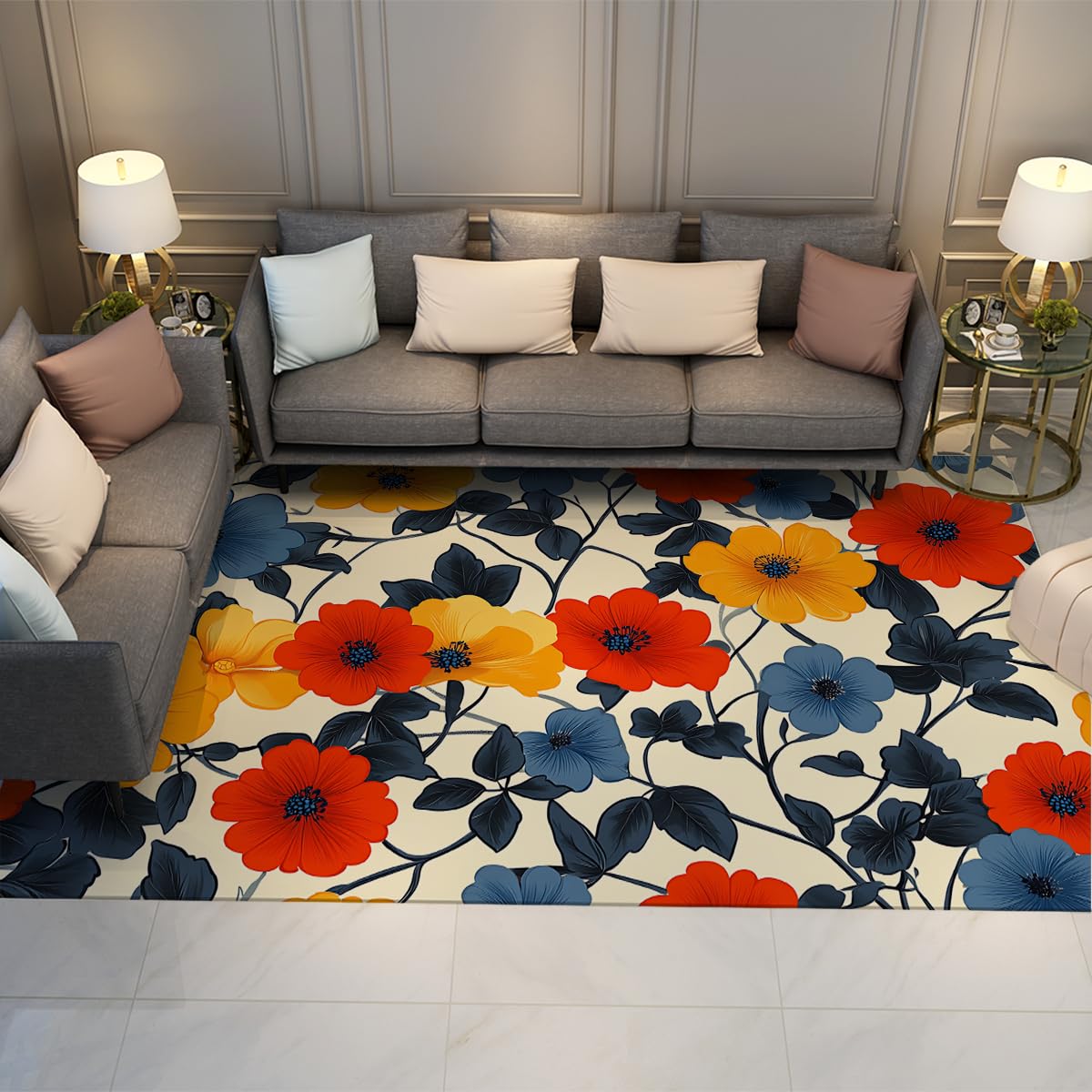 Tapis floraux bohèmes 160x230cm pour transformer l'ambiance de votre salon et chambre