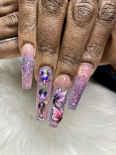 Miniatura 2 de Set 24Pc 3D Acrylic Pink Flower Nail Charms Handmade by Acrylic Powder,24pcs Flowers Nail Rhinestones Kit 3D Crystal Nail Pearls Flat Design Acrylic