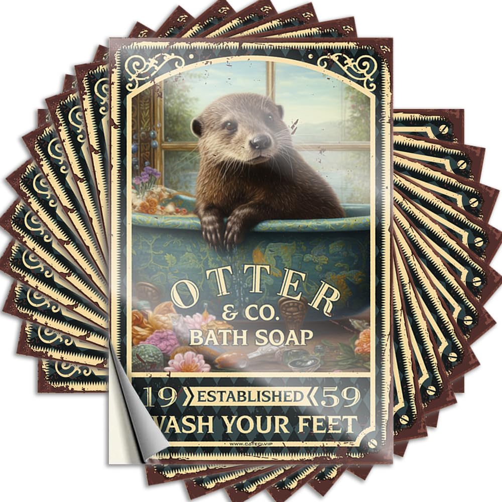 Vintage Home Decor Sticker Durable Bottle | Otter Bath Soap Wash Your Paws Spring Self Adhesive Sticker for Teens DIY(8X12CM)