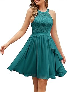 Women's Bridesmaid Dresses, Halter Sleeveless Cocktail Dress Ruffle A Line Short Prom Dress 2024 - Buy now