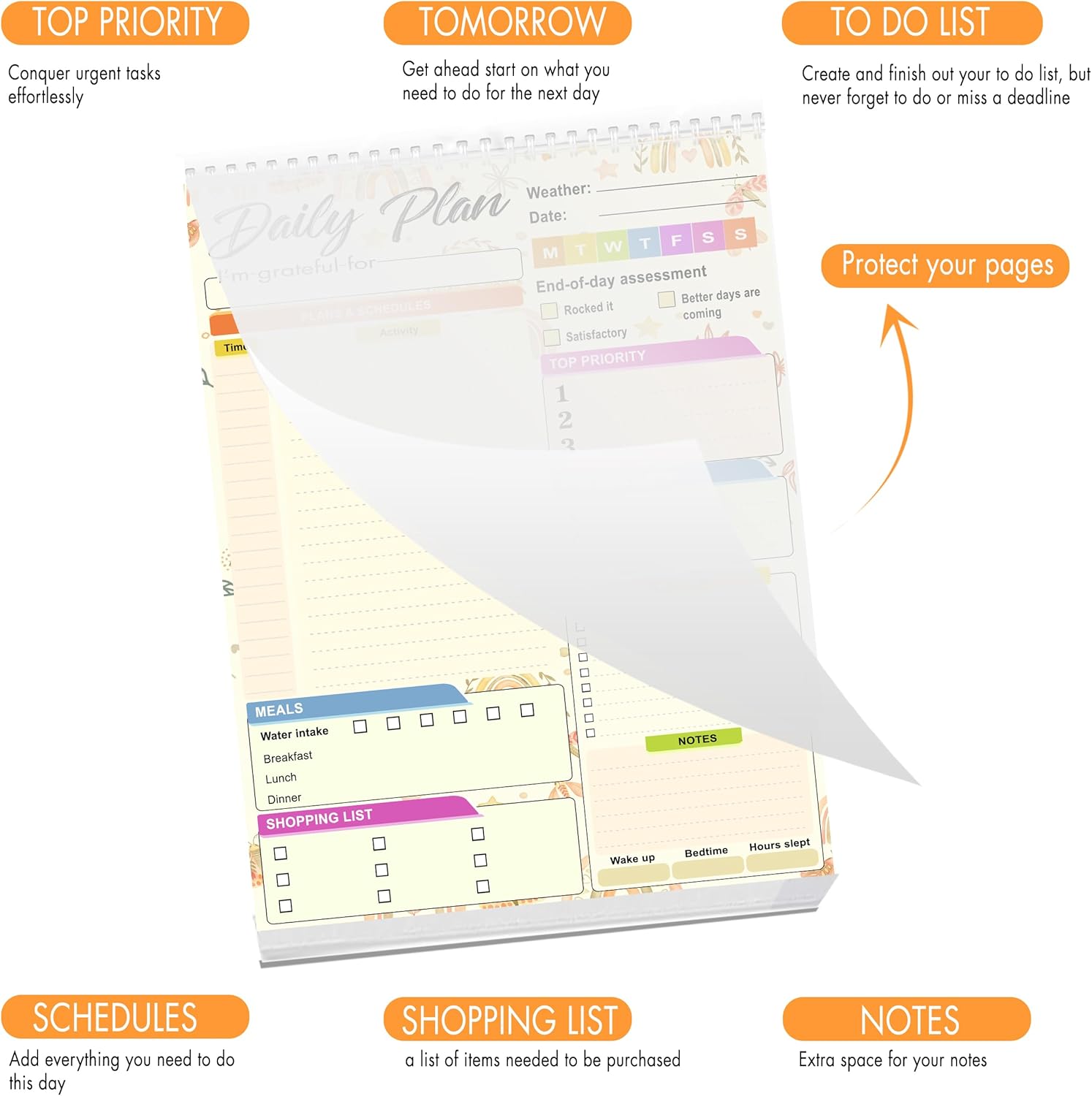 Daily planner notepad - Undated Daily Planner 52 Sheets 8.5" X 11" Daily for To-Do Lists, Habit Tracking, Academic Scheduling, and Productivity Goals - Perfect for Work, Home, and Office Organization| Rainbows - Image 5