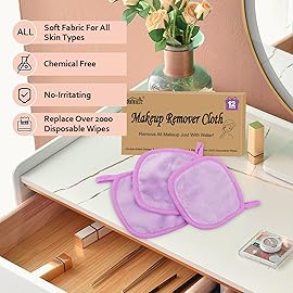 HOMEXCEL Makeup Remover Cloth 12 Count (Pack of 1), Reusable Makeup Remover Pads, Washable Ultra Soft Facial Cleansing Cloths For All Skin Types, 5 X 5 In, Purple