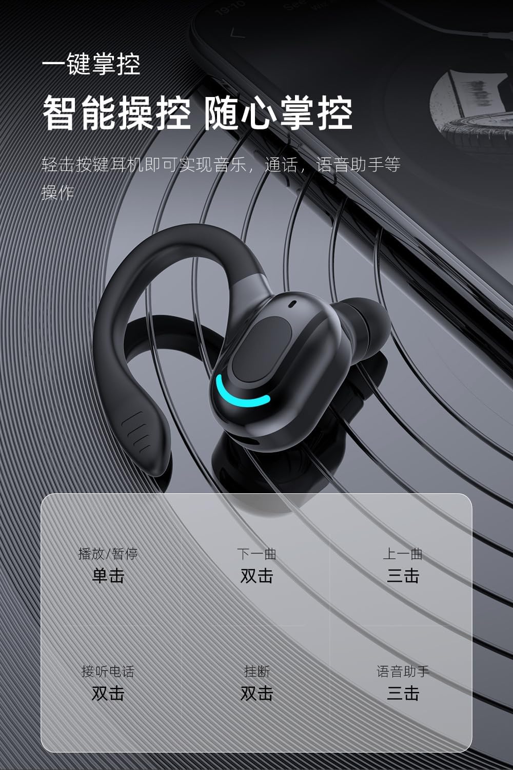 Diagram illustrating touch controls for the M-F8 earphone