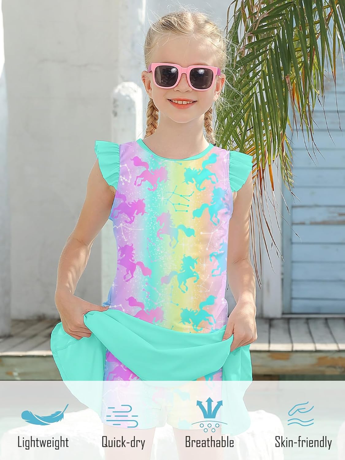 Girls Swimsuit 2 Piece Ruffle Bathing Suit UPF 50+ Tankini Swimsuit Skirt with Lining Size 3-10 - Image 5