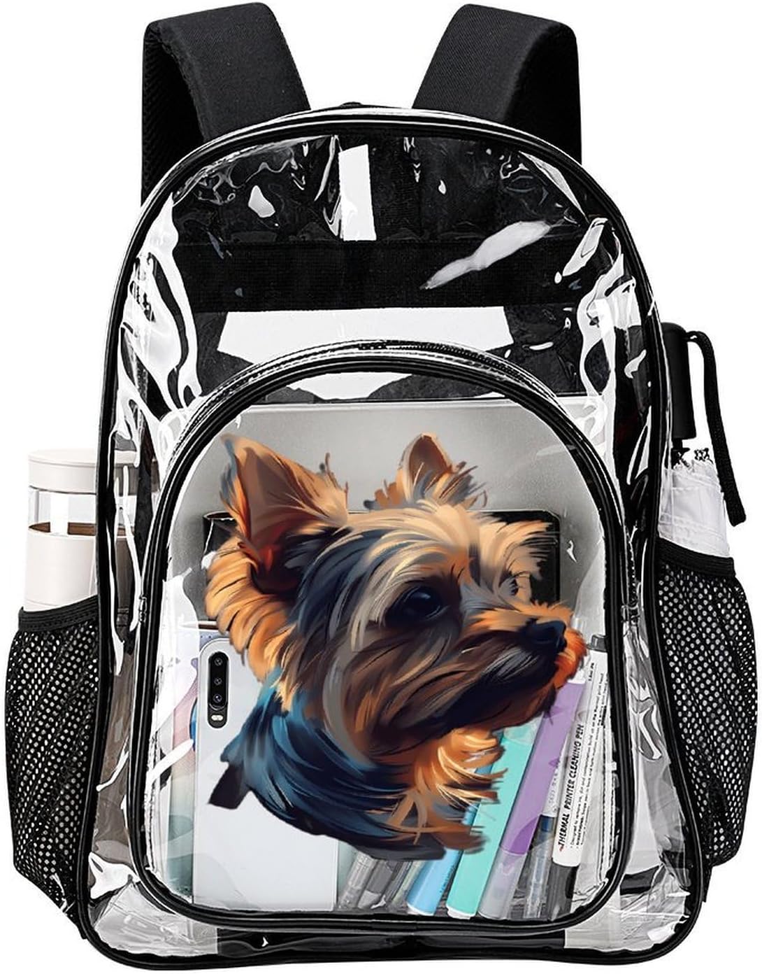 Yorkshire Yorkie Dog Clear Backpack Transparent Shoulder Bag | Heavy Duty Back Pack Water-Resistant PVC Plastic