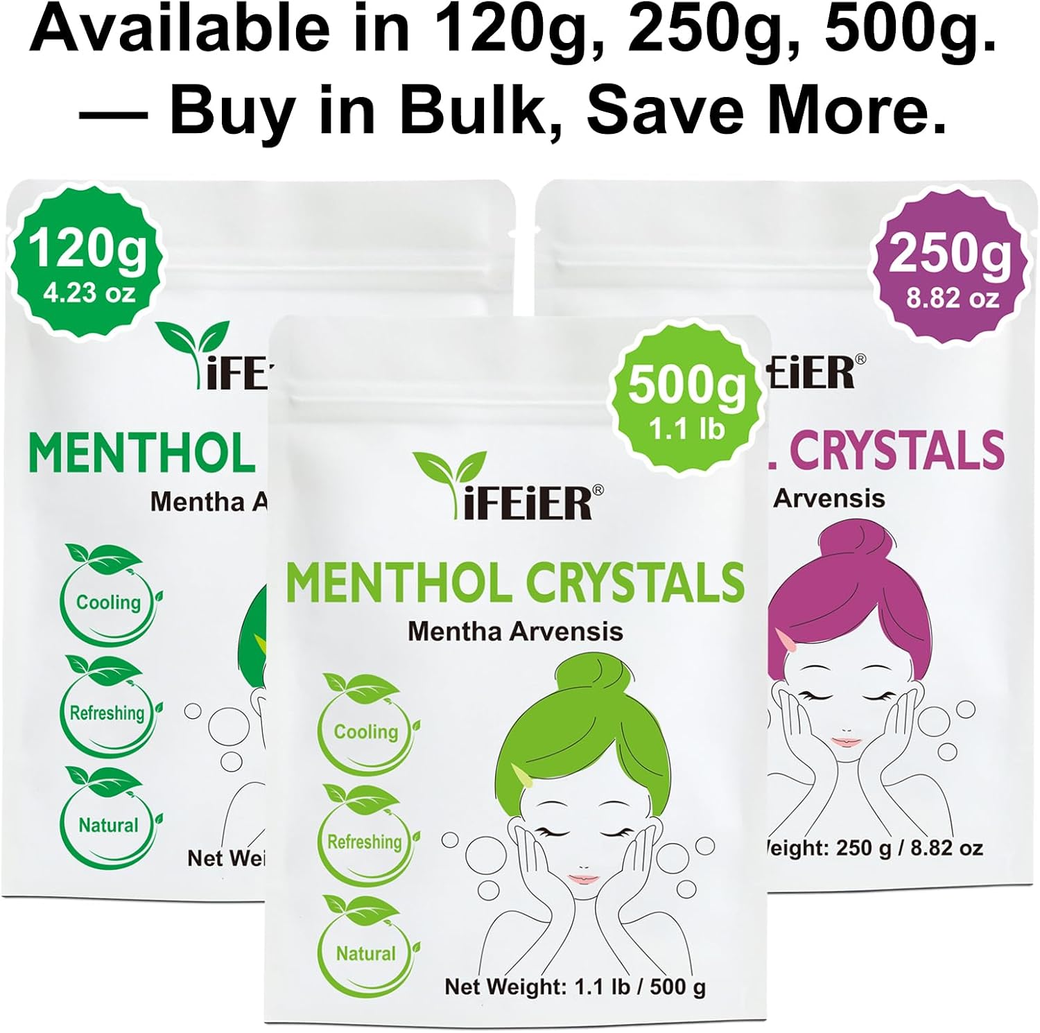 iFEiER 100% Pure Menthol Crystals 250g (8.82oz) | Organic and Natural Mint Crystals | Mentha Arvensis | for Foot Sprays, Candles, Soaks, Creams, Showers, Bath, Steam Rooms and Soap Making.