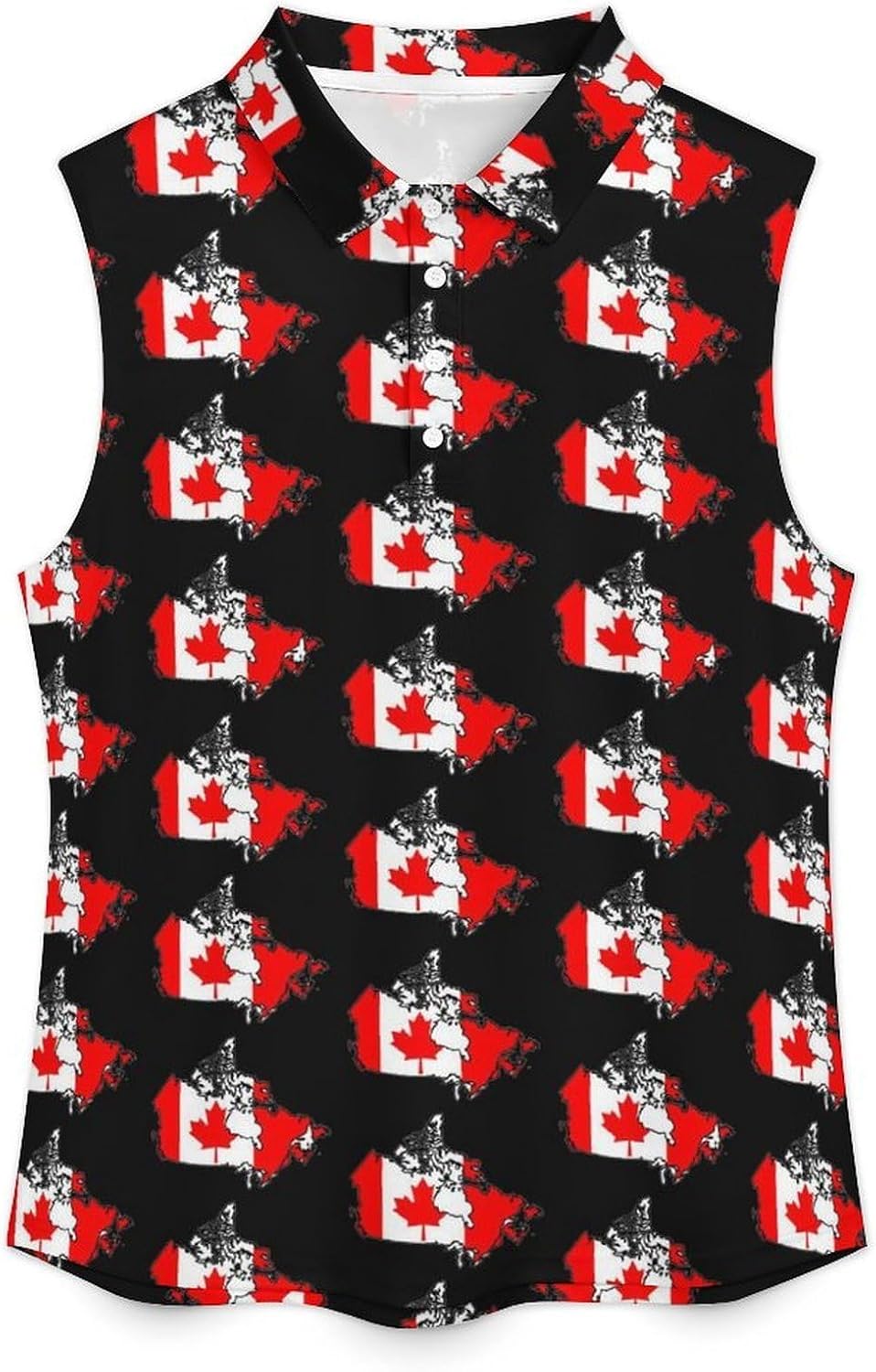 Canadian Flag Map Womens Golf Shirts Sleeveless Polo Shirts Collared Tank Tops