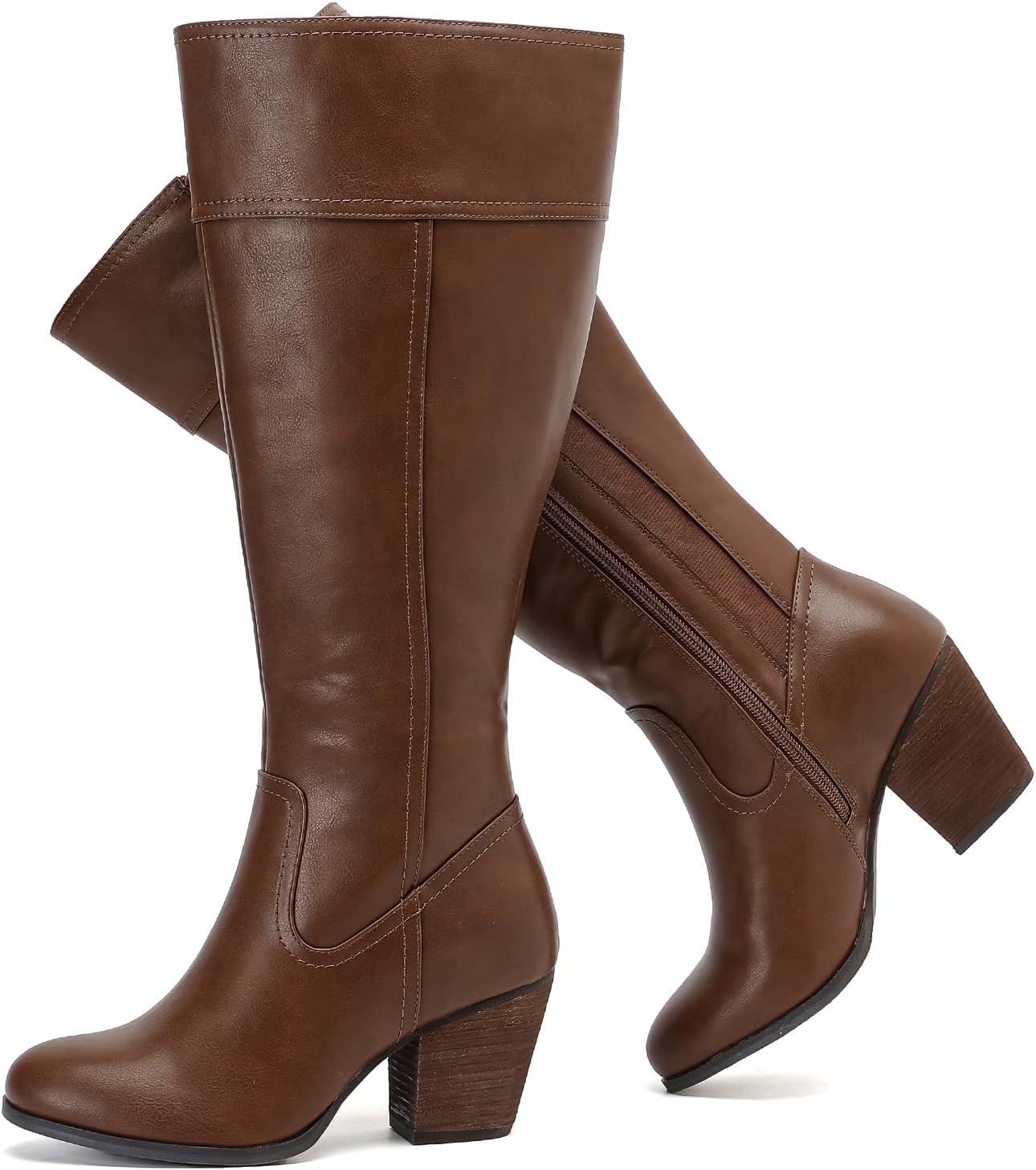 Luoika Women's Extra Wide Calf Knee High Boots, Wide Width Slouchy Knee-High Boots Chunky Pump Heel Plus Size Boots.