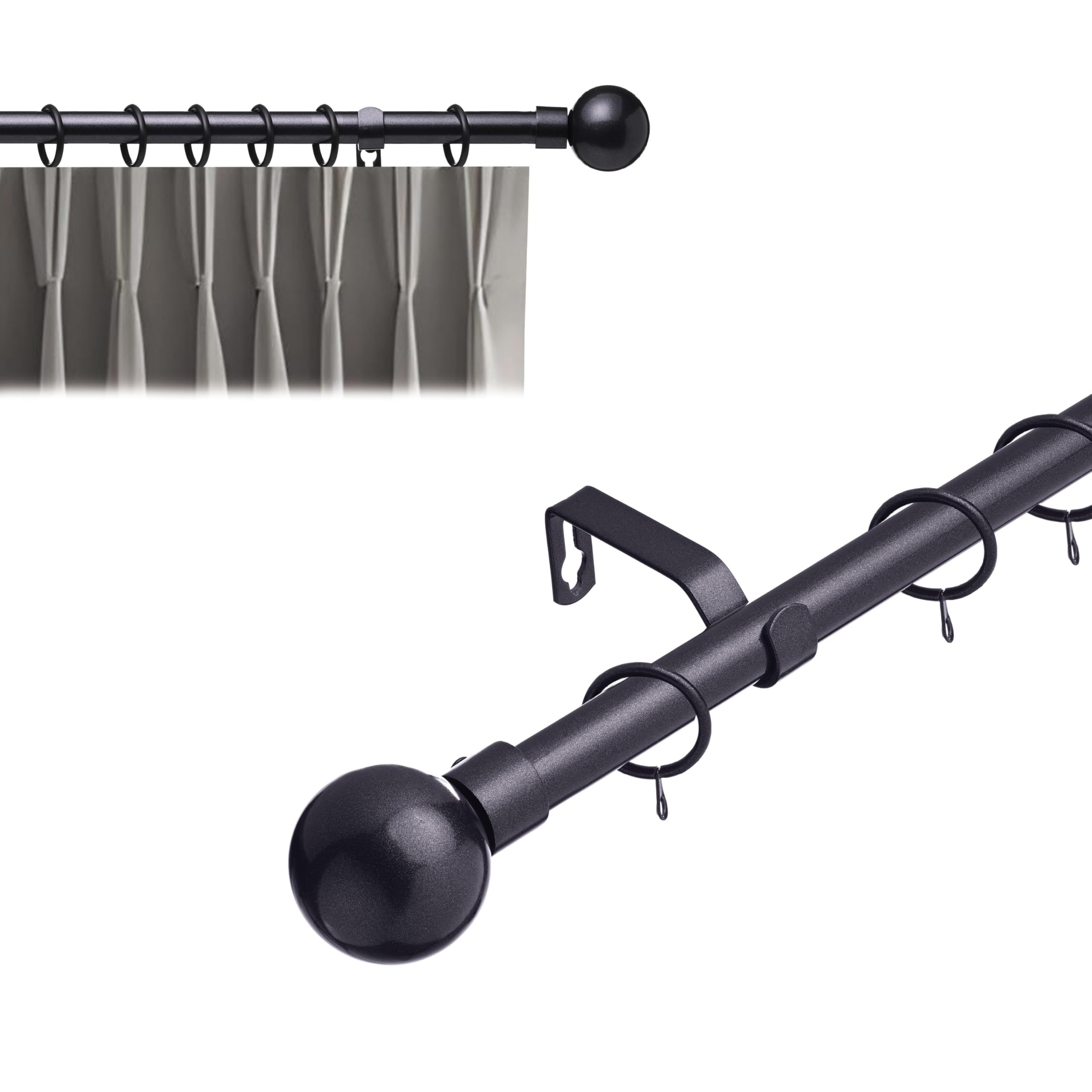 Lister Cartwright 19 mm Extendable Metal Curtain Poles Gun Metal (Ball Finials70120 Cm) from B&Q