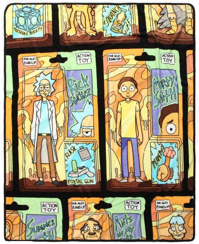 Adult Swim Rick and Morty Action Figure Micro Raschel Throw Blanket - 50 x 60 inches