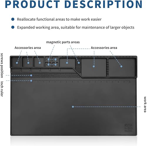 Miniatura 3 de Htm-203 - Alfombrilla de trabajo de reparación magnética negra resistente al calor, gran alfombrilla de silicona para soldar, ampliar el área de