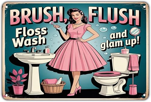 Bathroom Glam Up tin sign Vintage Pin Up Girl Metal Sign for Garden & Yard Bar Porch Garage Home Bedroom Kitchen Decor Gift 8 x 12 easy to hang