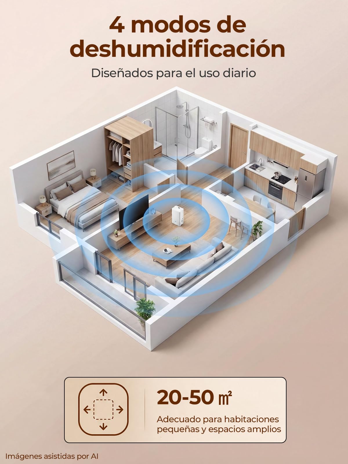FOHERE Deshumidificador de aire Inteligente WiFi 20L/24H, Deshumidificador para Habitaciones hasta 50m², Gran Depósito 4,2L y Manguera, Oscilación, Secado de Ropa, Temporizador 24H Antimoho