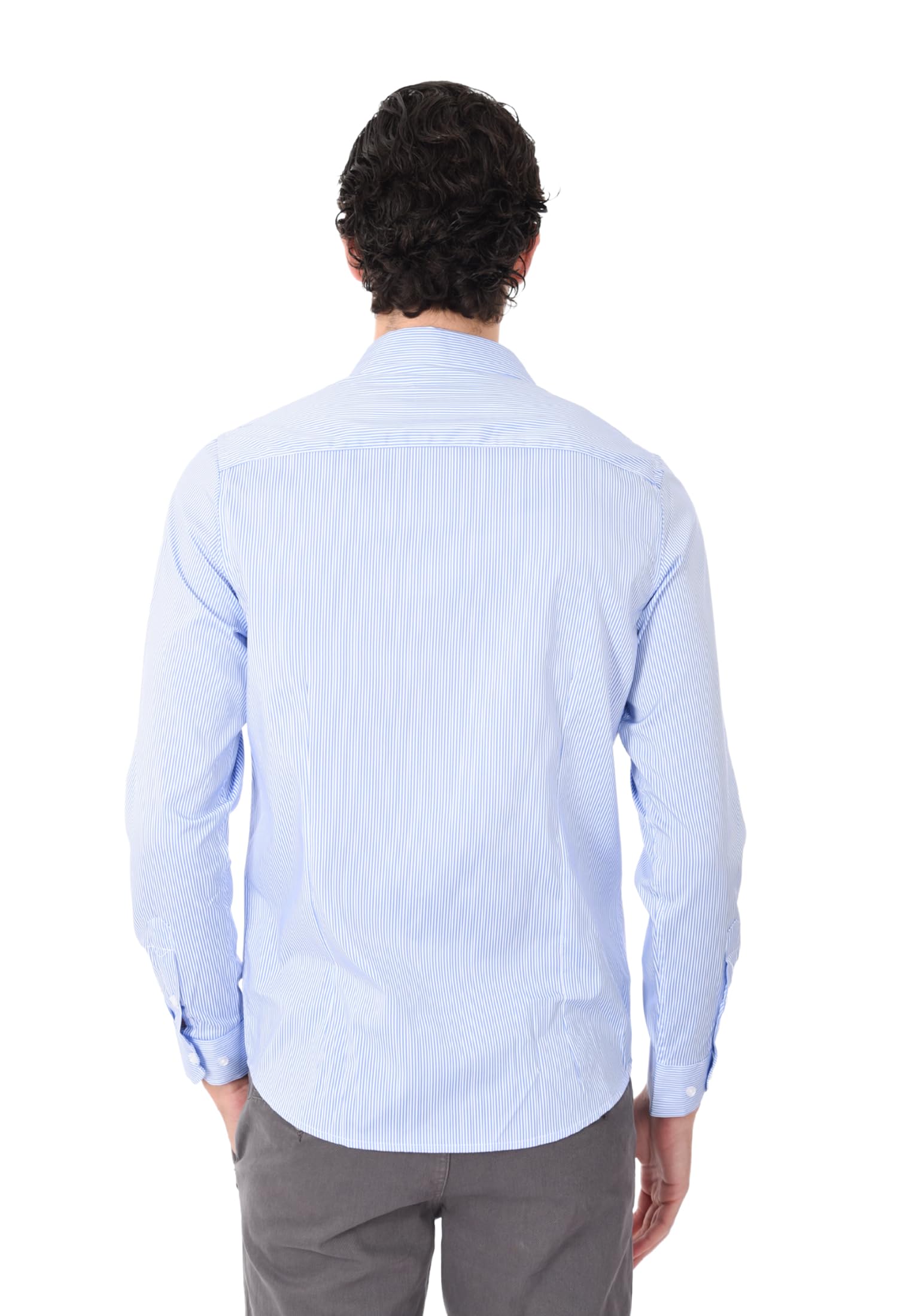 Camisa de hombre Slim Fit elegante 100% algodón estampado a rayas finas manga larga cuello clásico