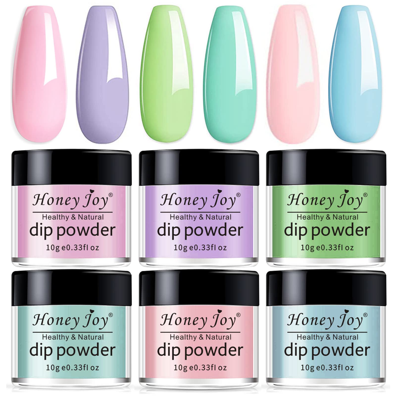 Honey Joy 6 BOX/SET Light Blue Pink Purple Green Dip for Nails Powder Kit Chocolate Glaze Fine Dipping Powder Colors No Need Lamp Cure,Like Gel Polish Effect,Even & Smooth Finishing