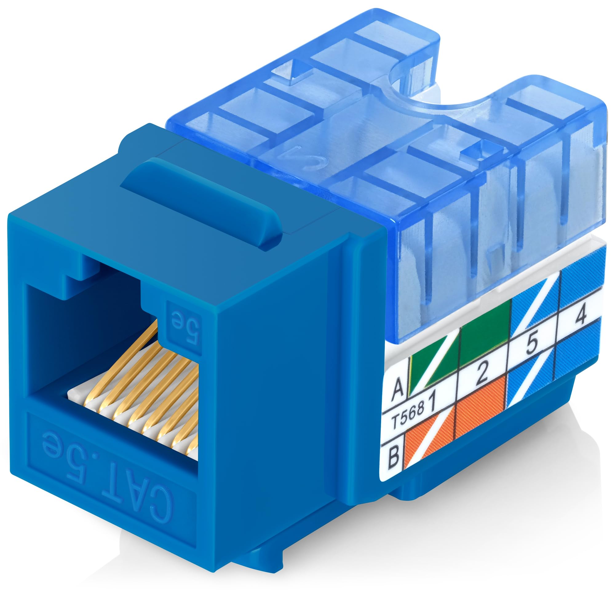 Everest 90° Angled RJ45 Cat5e Keystone Jacks 50-Pack in Blue - Slim Profile Female RJ45 Connectors - Cat 5e Keystone Jack - Compatible with 90° Angled