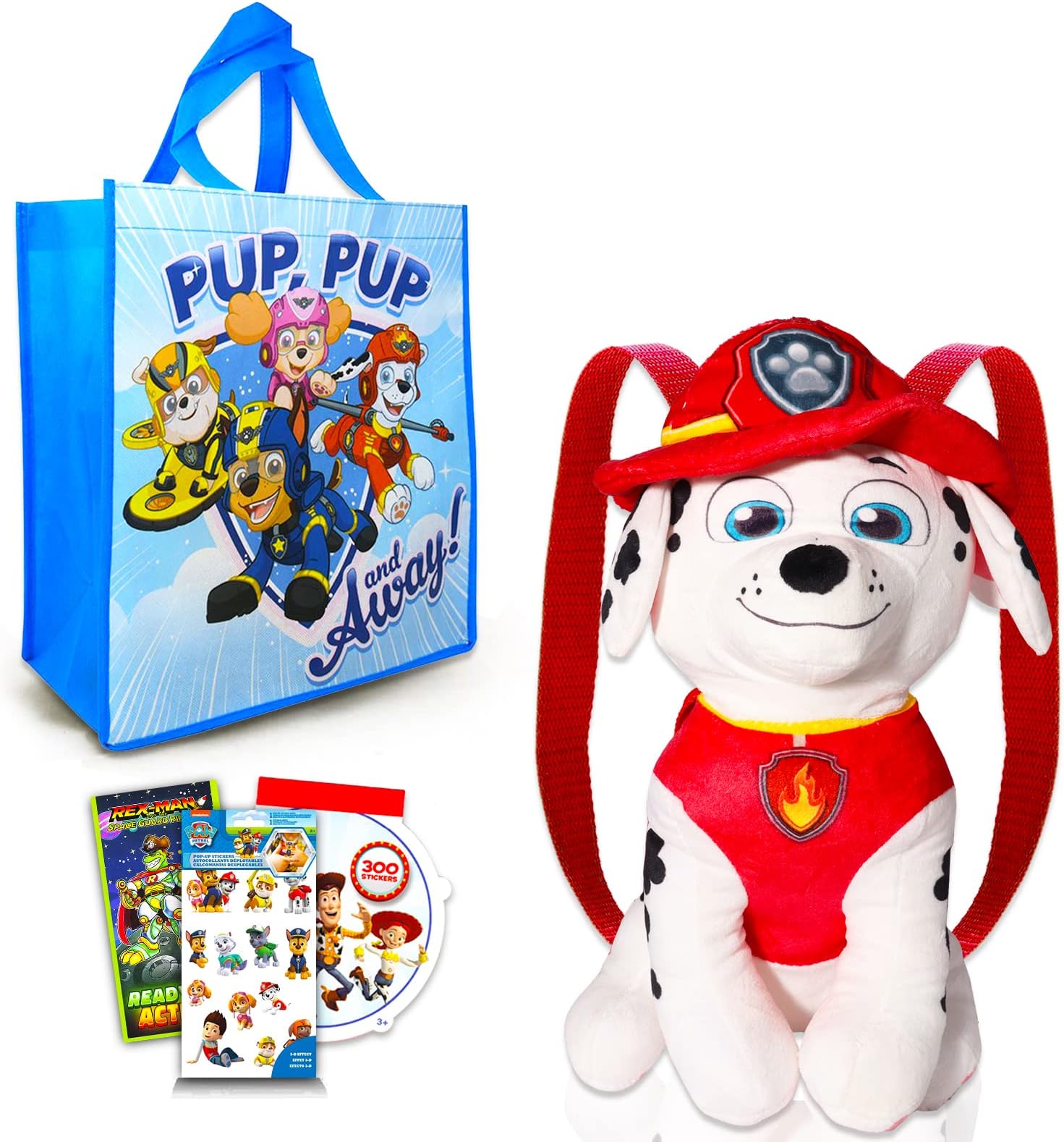 Nick Shop Paw Patrol Marshall Plushie and Tote Bag for Kids - Bundle with Marshall Plush Toy with Carrying Straps Plus Paw Patrol Tote Bag, Stickers, and More (Paw Patrol Gifts)