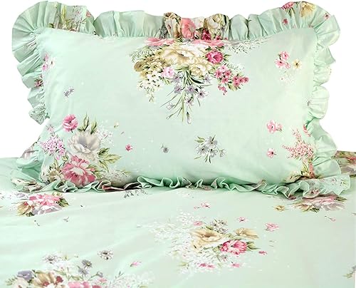 Miniatura 3 de Usning Juego de funda de edredón tamaño Queen, ropa de cama floral verde de 3 piezas, ropa de cama en una bolsa 100% algodón, 100% algodón, 1 funda