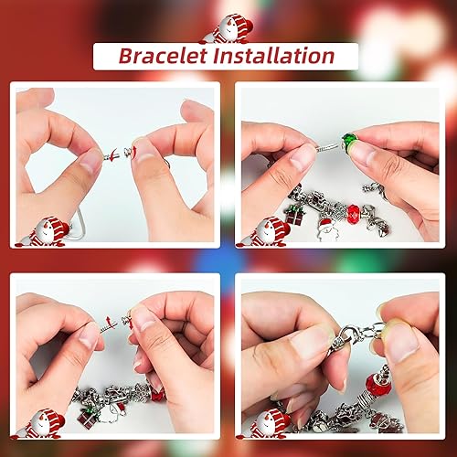 Miniatura 5 de Pulseras de calendario de Adviento de Navidad, calendario de cuenta regresiva de 24 días de Navidad con 2 piezas de pulseras con dijes, regalos de