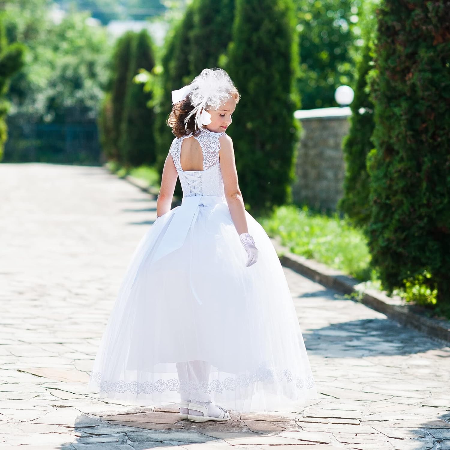 Junkin 5 Pcs Girls Tea Party Hats Gloves Pearl Necklace Bracelet Earring Fascinator Set Christmas Party Cosplay Accessories - Image 6