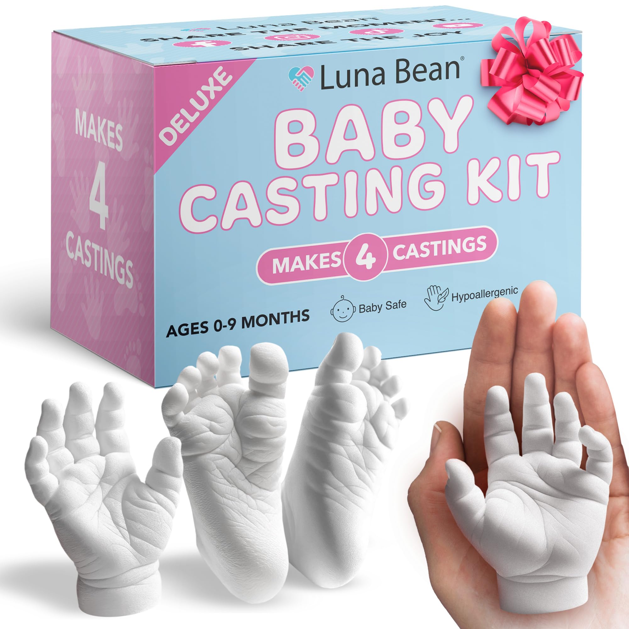 Luna Bean Baby Footprint & Hand Casting Kit (4 Pack) Newborn Keepsake Foot Hand Mold Kit - Baby Shower New Mom Gifts