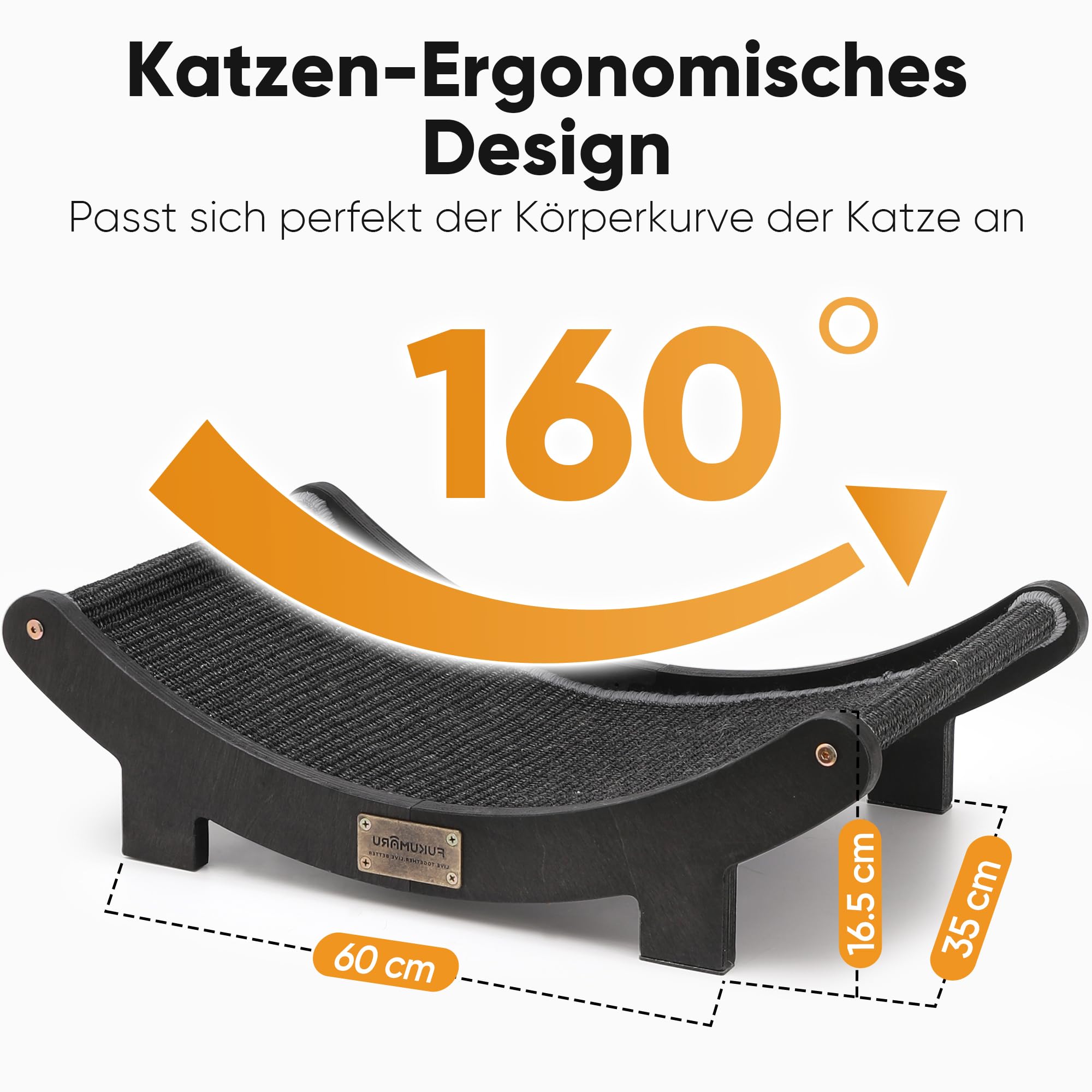 FUKUMARU Sisal Kratzbrett Holz, 60 cm strapazierfähiges Kratzbaum-Bett für Wohnungskatzen, Hängematte aus 100% natürlichem Sisal, Massivholzgestell zum Schlafen und Krallenwetzen (Schwarz)
