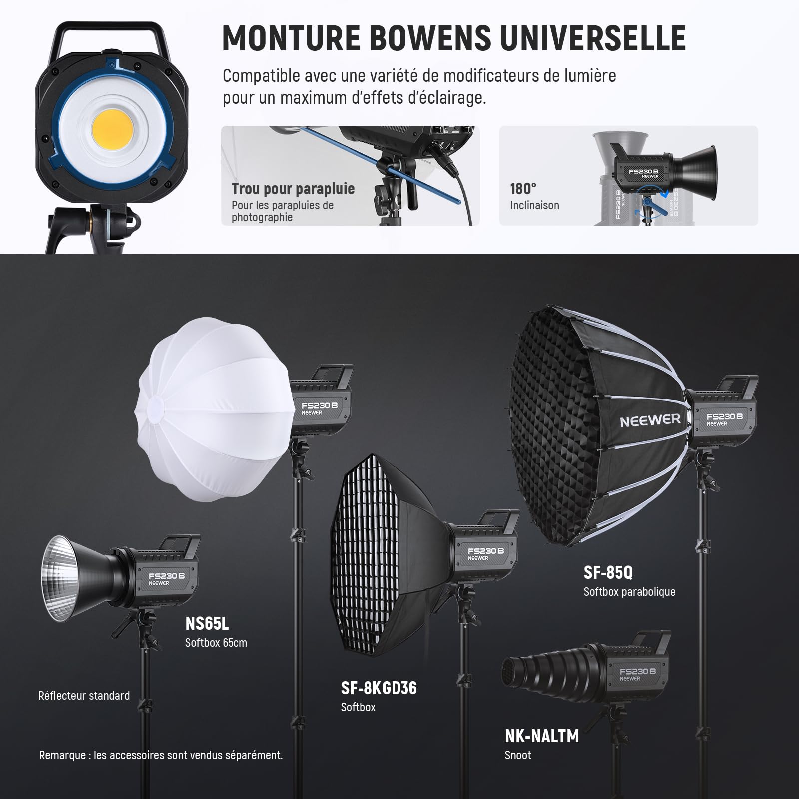 NEEWER FS230B 230W COB Video Light avec 2,4G/Application Contrôle à Distance, Bicolore Éclairage Continue LED, Monture Bowens Lumière Photo Studio