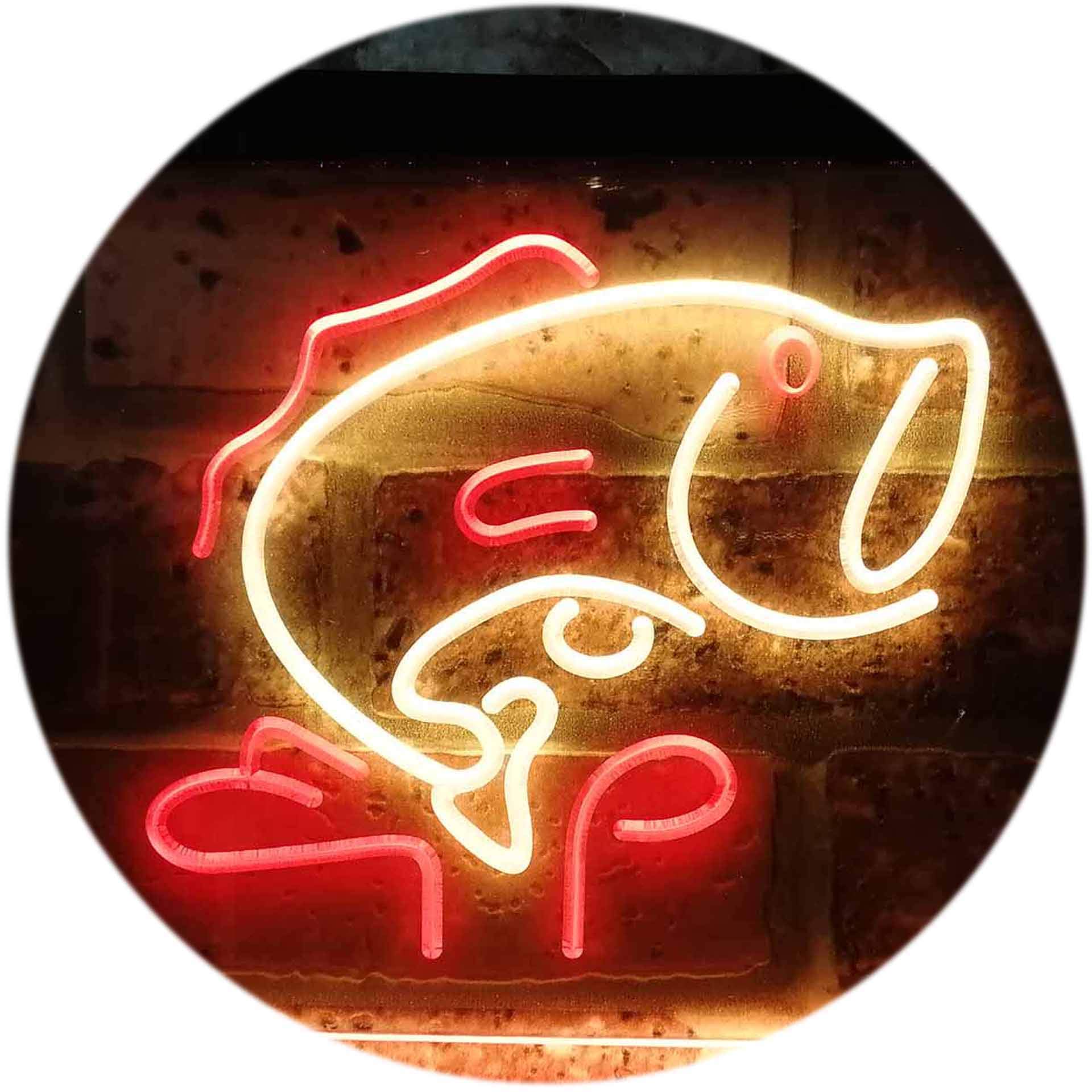 ADVPRO Large Mouth Bass Fish Cabin Illuminated Dual Color LED Enseigne Lumineuse Neon Sign Rouge et Jaune 600 x 400mm st6s64-i0795-ry