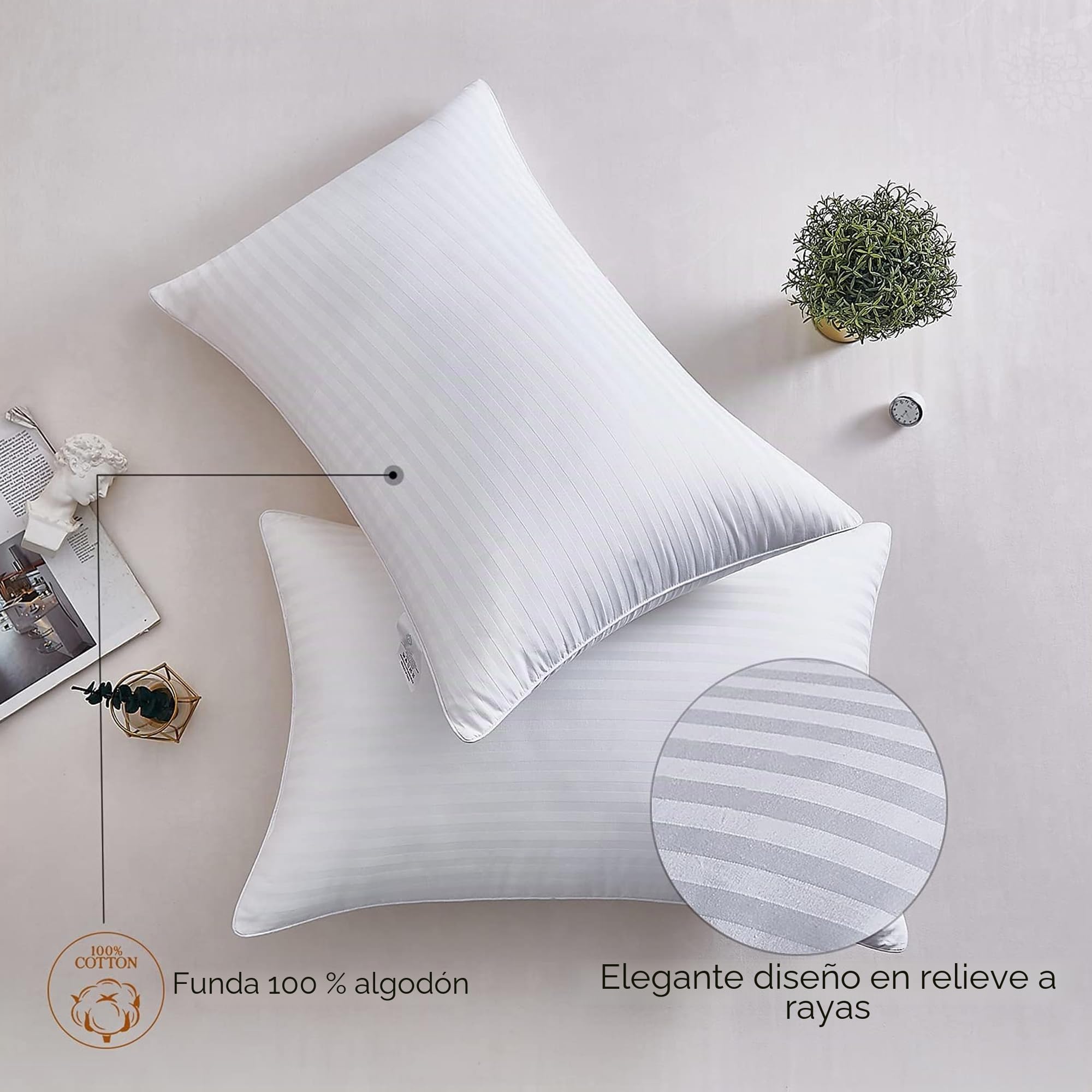 Adam Home Almohada a Rayas 8 Paquetes (50x75 cm), Almohada de Calidad Hotelera, Almohadas para Dormir de Lado, Almohada Rellena, Rebote rápido, a Prueba de Polvo