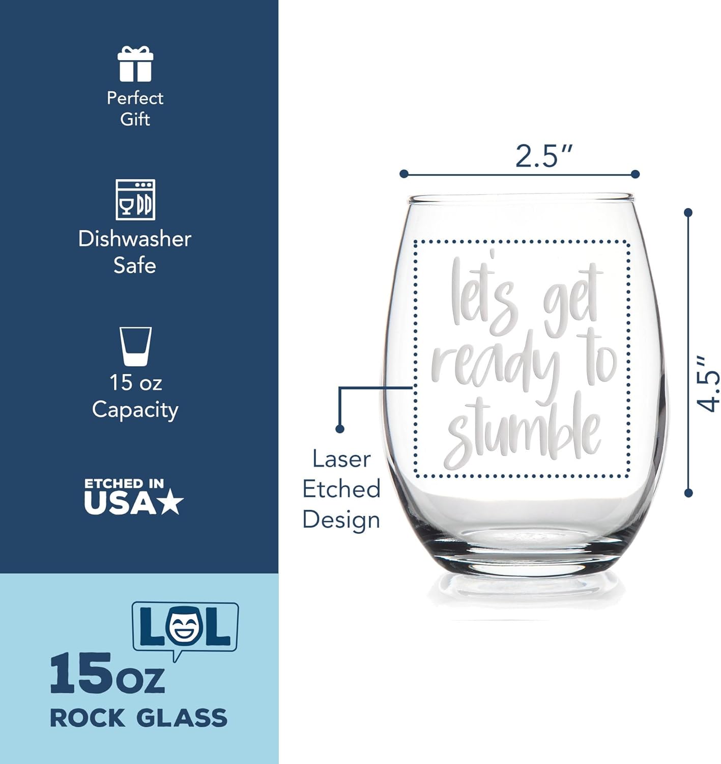 Let's Get Ready to Stumble Stemless Wine Glass - St. Patrickâ€™s Day or Bridesmaid Party Gift - 2 Glasses