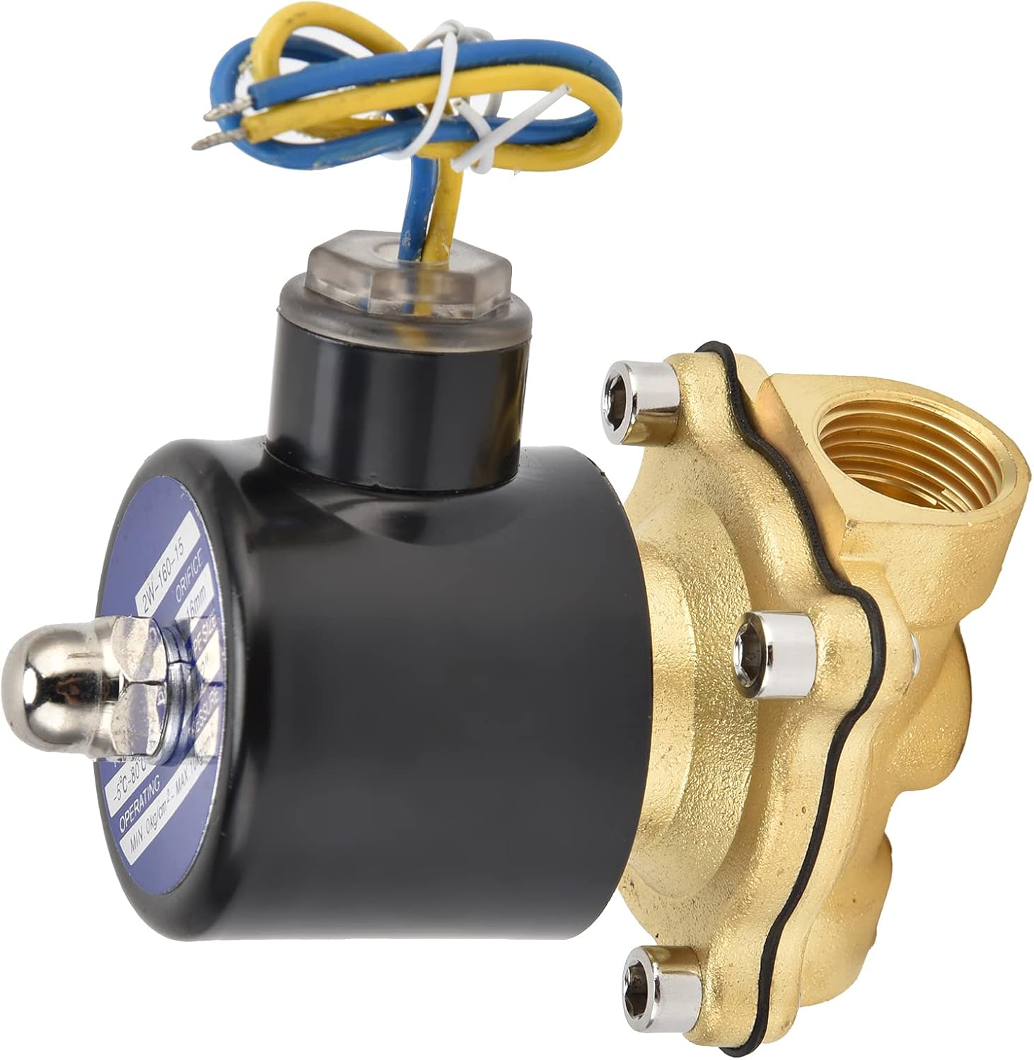 2W-160-15 Brass Solenoid Valve Normally Closed Electric Valve, Flat Diaphragm Structure, Direct Acting, Simple Installation (DC12V)