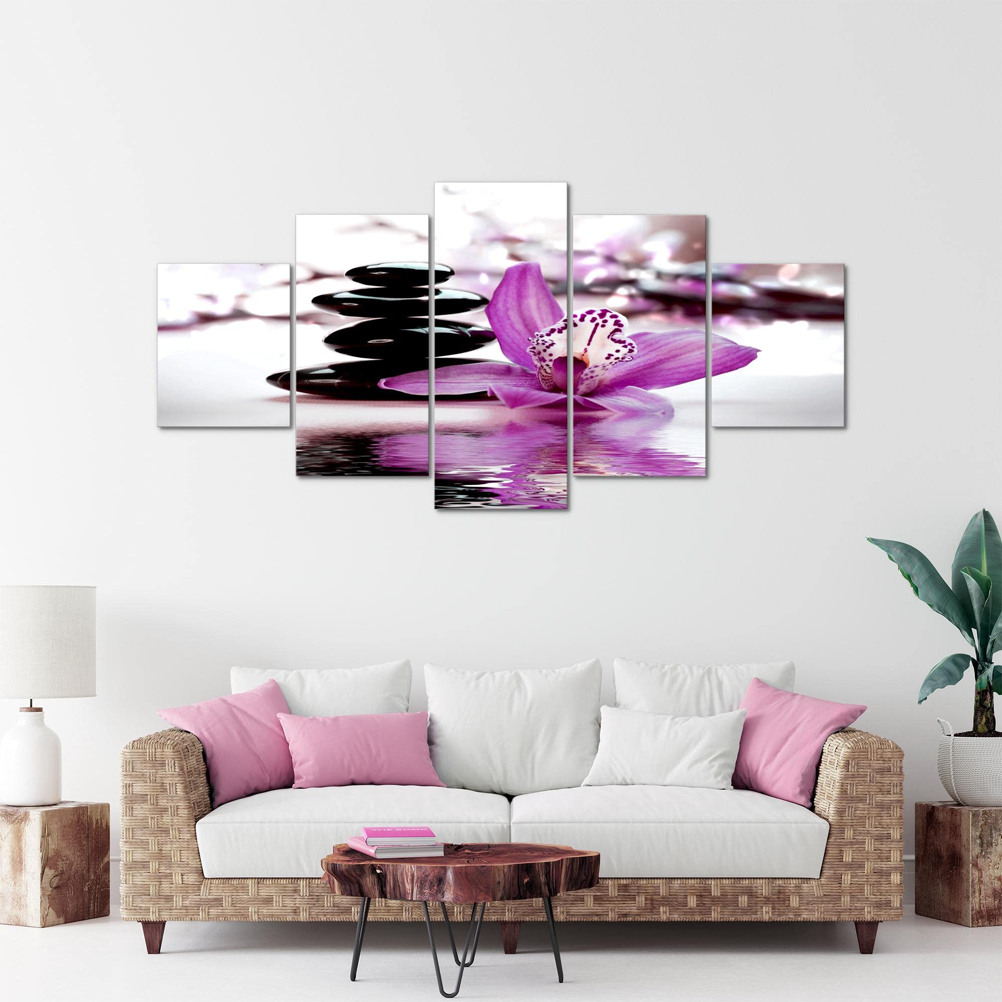 Runa Art - Cuadros Decorativos Flores Orquídea 200 x 100 cm 5 Piezas XXL Decoracion de Pared Diseño Violeta 204251b