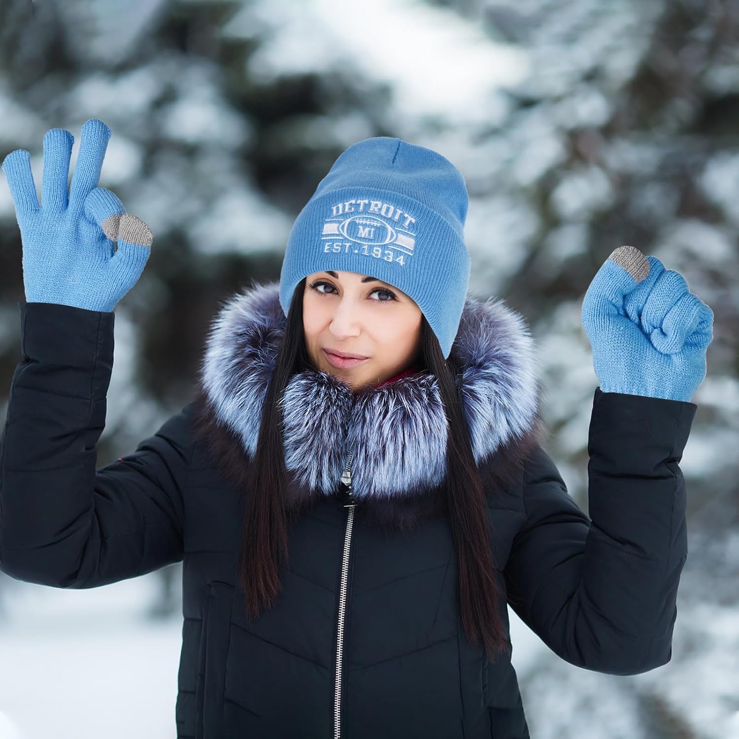 Classic Beanie Hat for Football Fans Embroidered Skull Cap Vintage Cuffed Knit Hat Warm Winter Gloves Gifts for Men Women - Image 4